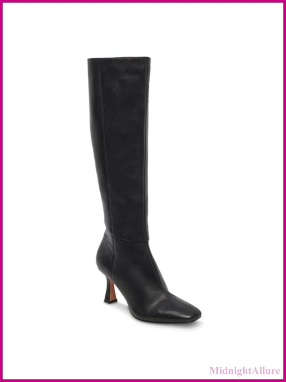 Kitten Heel Knee High Boots Square Toe Wide Calf Leather Non-Slip